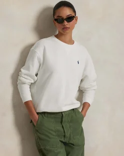 Felpa bianca Polo Ralph Lauren in misto cotone con scollo a giro e logo ricamato
