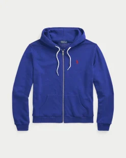 Felpa blu China in cotone leggero con cappuccio e chiusura a cerniera