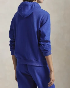 Felpa blu China in cotone leggero con cappuccio e chiusura a cerniera