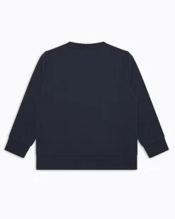 Felpa blu EA7 girocollo in cotone con mini logo stampato