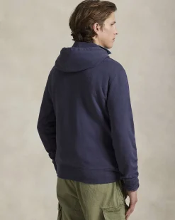 Felpa blu Polo Ralph Lauren in cotone con cappuccio e maxi stampa Polo Bear frontale