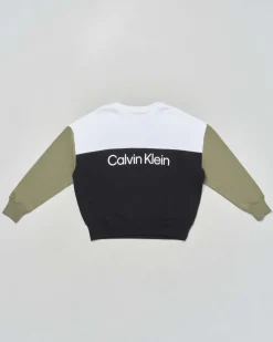 Felpa Calvin Klein color block bianco nero e verde in puro cotone garzato