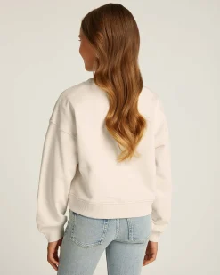 Felpa Calvin Klein color panna cropped in cotone con logo argento glitterato