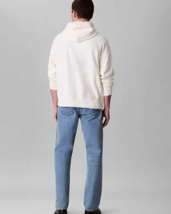 Felpa Calvin Klein Jeans panna in misto cotone con cappuccio e tasca a marsupio