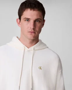 Felpa Calvin Klein Jeans panna in misto cotone con cappuccio e tasca a marsupio