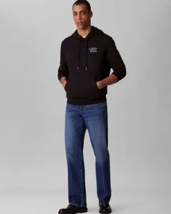 Felpa Calvin Klein Jeans nera in misto cotone con cappuccio e logo ricamato sul petto