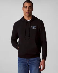 Felpa Calvin Klein Jeans nera in misto cotone con cappuccio e logo ricamato sul petto