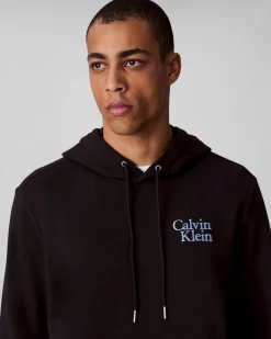 Felpa Calvin Klein Jeans nera in misto cotone con cappuccio e logo ricamato sul petto