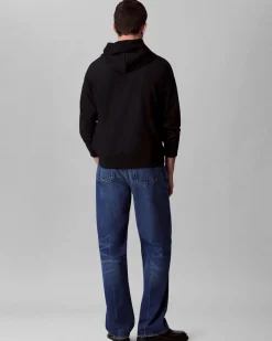 Felpa Calvin Klein Jeans nera in misto cotone con cappuccio e tasca a marsupio