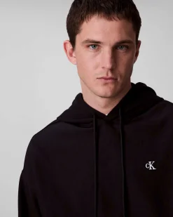 Felpa Calvin Klein Jeans nera in misto cotone con cappuccio e tasca a marsupio