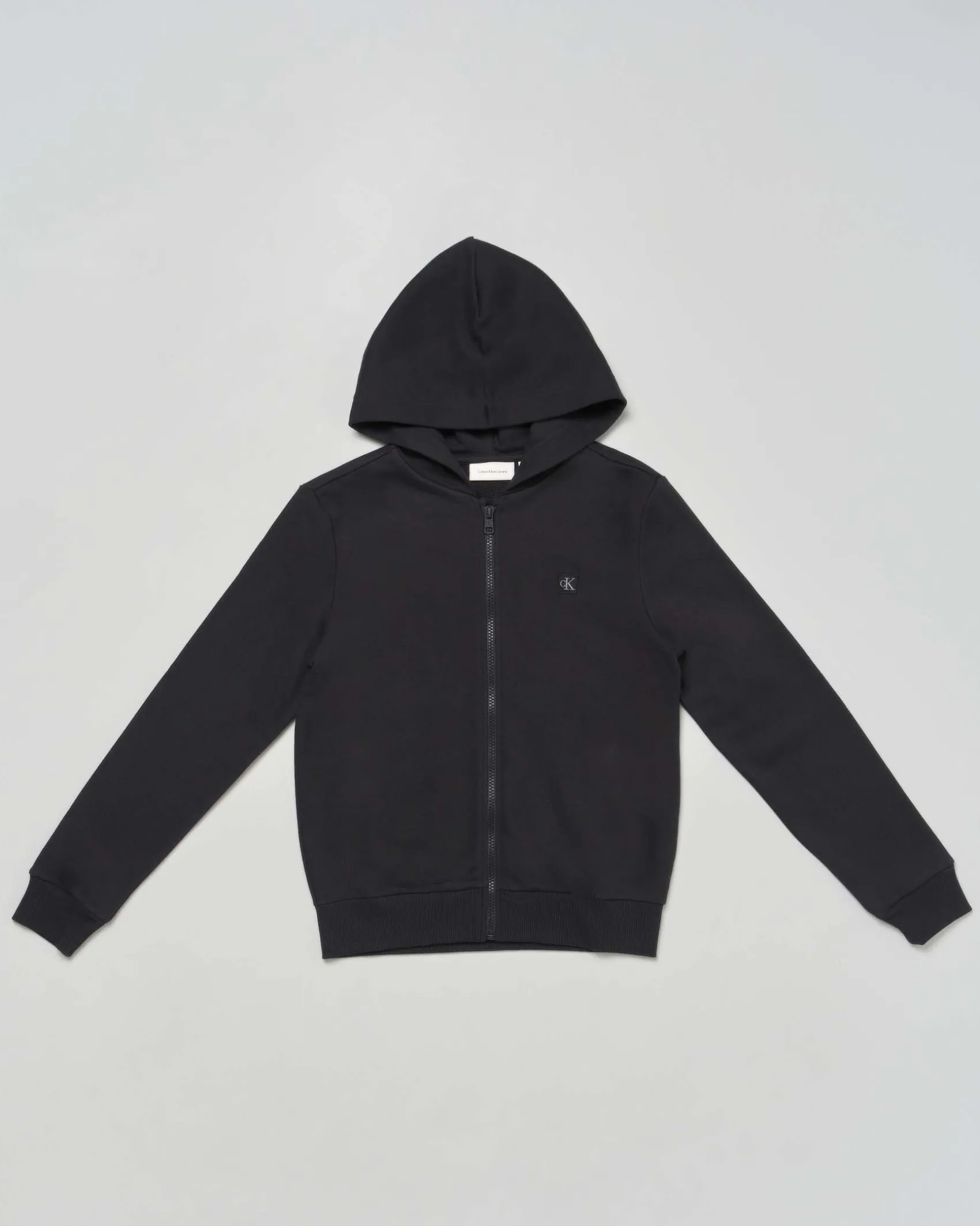 Felpa Calvin Klein nera in cotone con cappuccio e zip