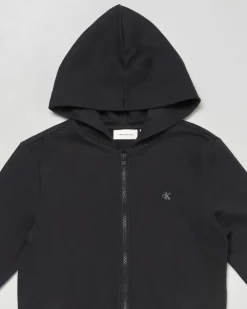 Felpa Calvin Klein nera in cotone con cappuccio e zip