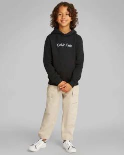 Felpa Calvin Klein nera in cotone con cappuccio e logo scritta