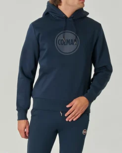 Felpa Colmar Originals blu con cappuccio e logo bollo applicato sul petto