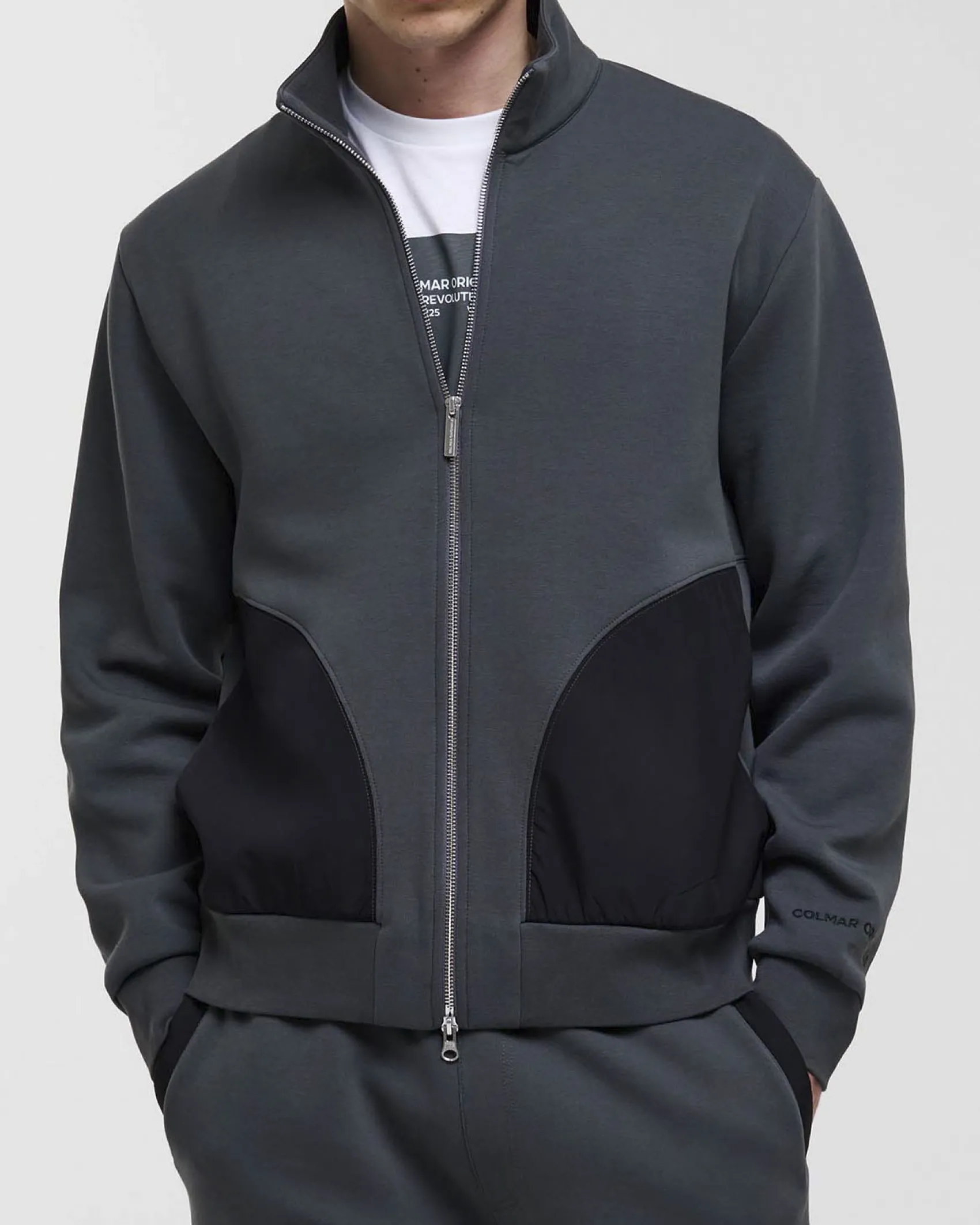 Felpa Colmar Originals grigio antracite con chiusura zip e tasche in nylon