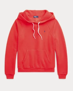 Felpa color corallo in misto cotone con cappuccio e maniche a marsupio