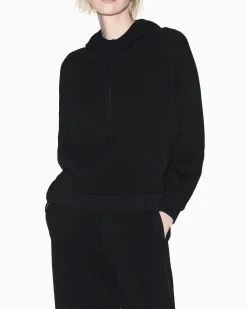 Felpa con cappuccio Armani Exchange nera in misto viscosa con dettagli in maglia