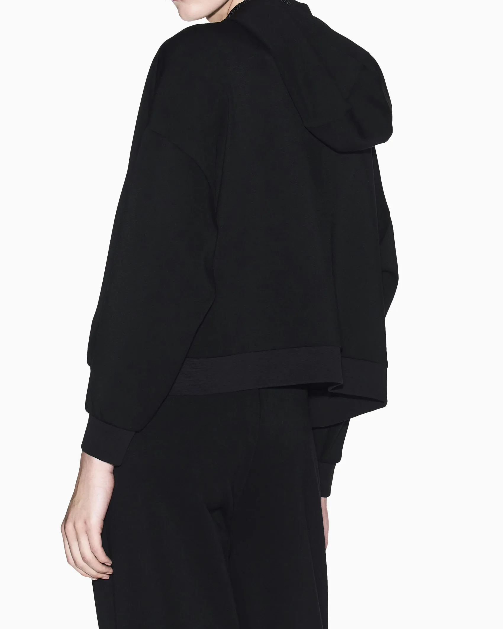Felpa con cappuccio Armani Exchange nera in misto viscosa con dettagli in maglia