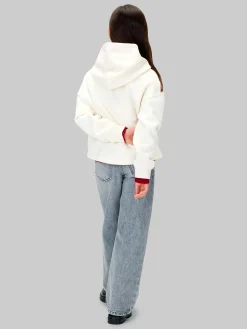 Felpa cropped Calvin Klein avorio con cappuccio e maxi logo gommato