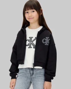 Felpa cropped Calvin Klein nera con cappuccio e zip