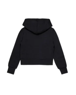 Felpa cropped Diesel nera con cappuccio e logo