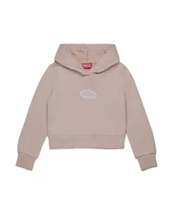 Felpa cropped Diesel rosa cipria con cappuccio e logo