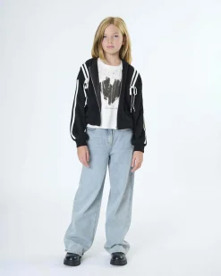 Felpa cropped nera To be Too con cappuccio e lacci bianchi