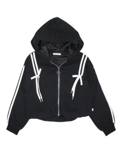 Felpa cropped nera To be Too con cappuccio e lacci bianchi