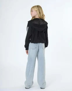 Felpa cropped nera To be Too con cappuccio e lacci bianchi
