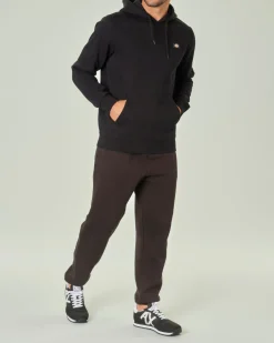 Felpa Dickies nera in cotone con cappuccio e patch porta logo al petto