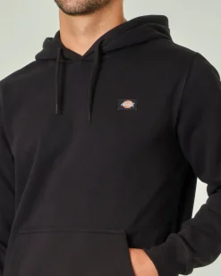Felpa Dickies nera in cotone con cappuccio e patch porta logo al petto