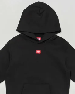 Felpa Diesel nera a maniche lunghe con cappuccio e mini logo rosso sul petto
