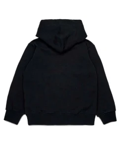 Felpa Diesel nera in cotone con cappuccio e maxi logo D effetto vintage