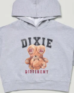 Felpa Dixie cropped grigio con cappuccio ed orsetto Real different
