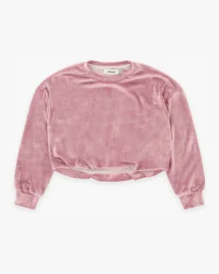 Felpa Dixie cropped in ciniglia rosa antico con maniche lunghe