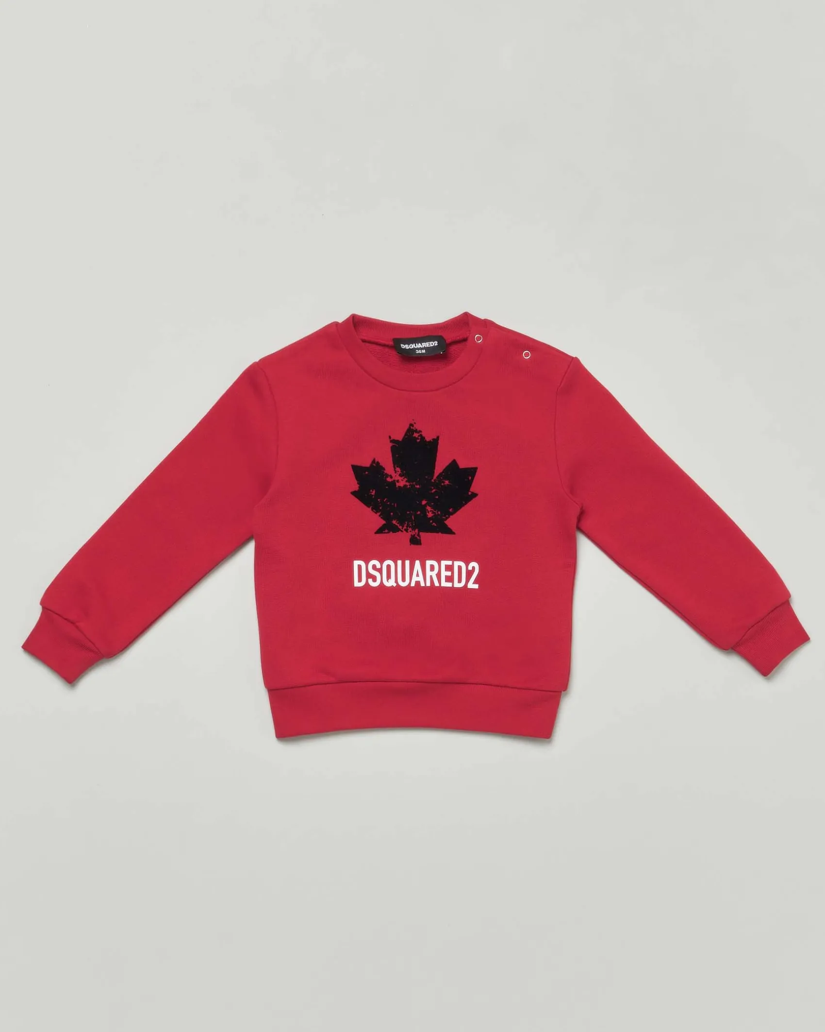 Felpa Dsquared2 rossa in puro cotone con foglia logo nera