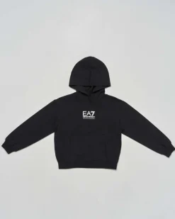 Felpa EA7 nera con cappuccio e logo monogram bianco