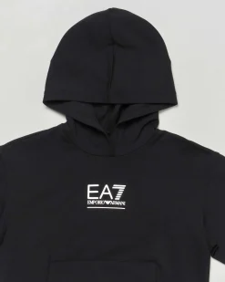 Felpa EA7 nera con cappuccio e logo monogram bianco