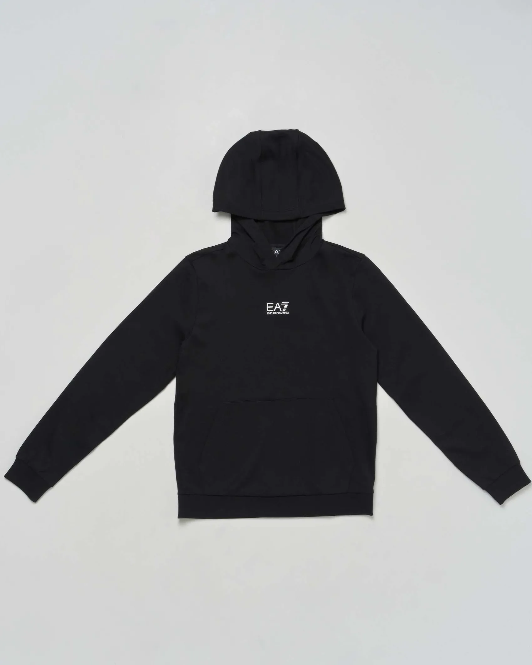 Felpa EA7 nera con cappuccio e logo monogram bianco