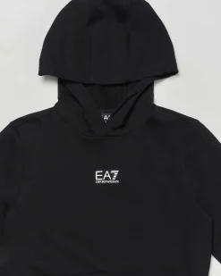 Felpa EA7 nera con cappuccio e logo monogram bianco