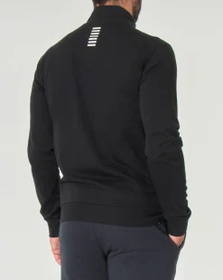 Felpa EA7 nera con chiusura zip e logo piccolo stampato
