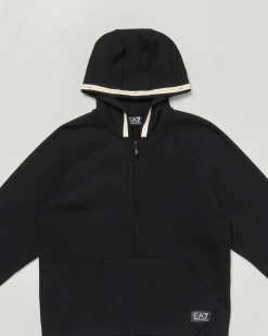 Felpa EA7 nera in cotone stretch con cappuccio e zip