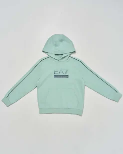 Felpa EA7 verde acqua con cappuccio e logo monogram