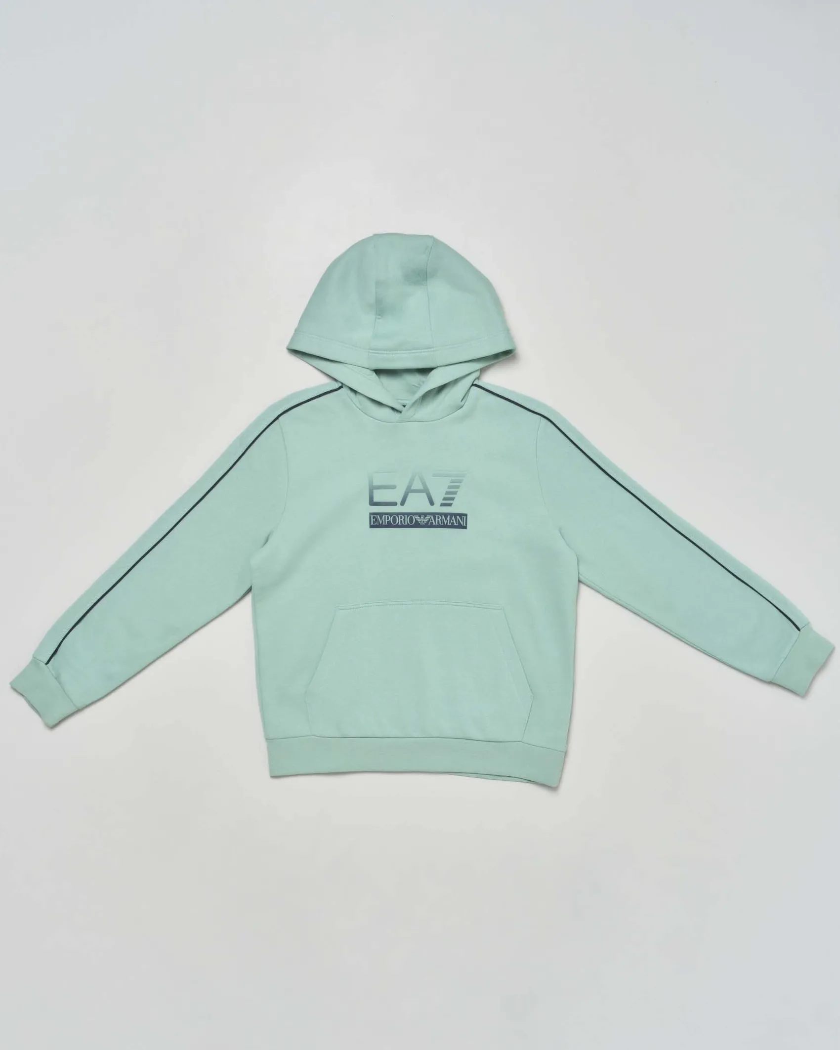 Felpa EA7 verde acqua con cappuccio e logo monogram