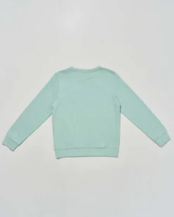 Felpa EA7 verde acqua in cotone garzato girocollo con logo icon