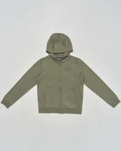 Felpa EA7 verde militare con cappuccio e zip