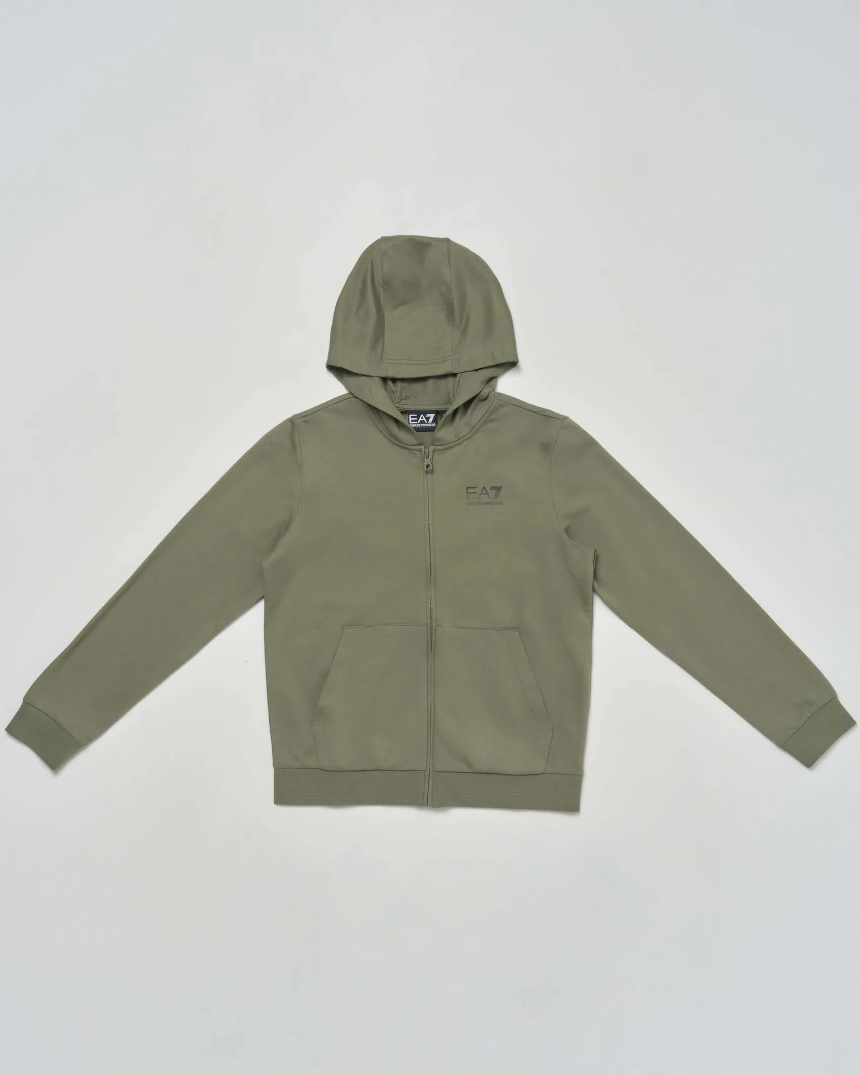 Felpa EA7 verde militare con cappuccio e zip
