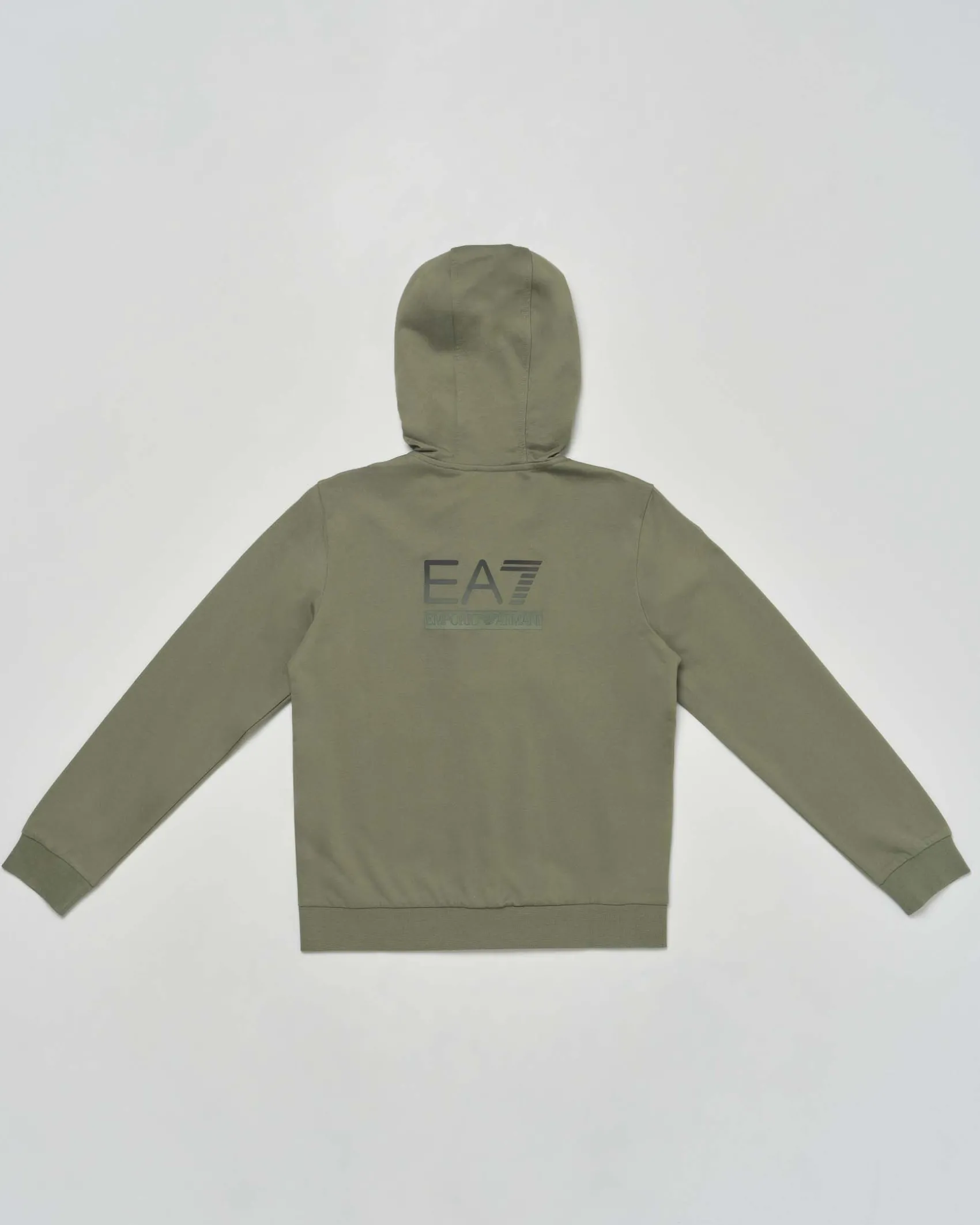 Felpa EA7 verde militare con cappuccio e zip