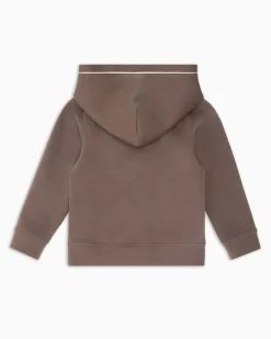 Felpa Emporio Armani color tortora con cappuccio e maxi logo aquila ricamato