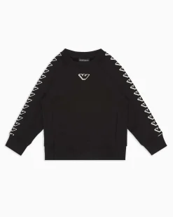 Felpa Emporio Armani nera in cotone con stampa grafica aquile bianche